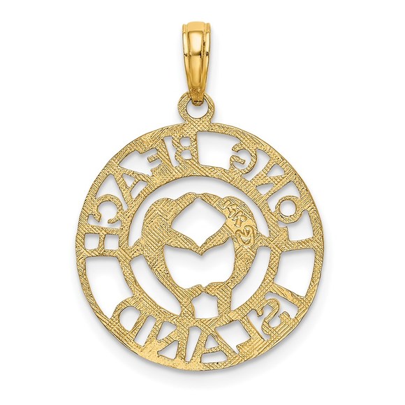 14k Yellow Gold Travel LONG BEACH ISLAND with  Dolphins Necklace Charm Pendant - Picture 4 of 4